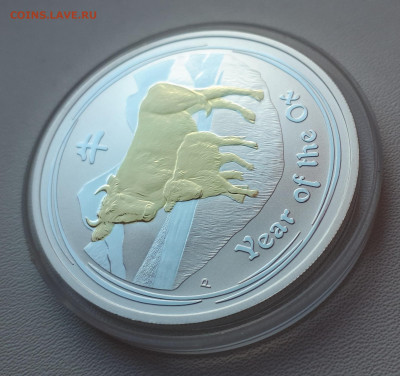 Серебро Австралия 1 доллар 2009 Год быка позолоченного до 14 - 1 (26)
