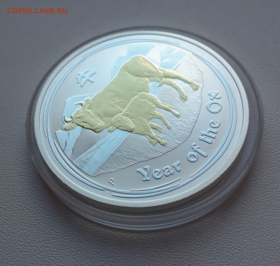 Серебро Австралия 1 доллар 2009 Год быка позолоченного до 14 - 1 (22)