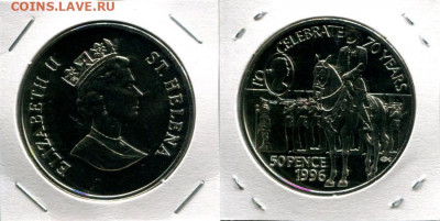 Св.Елена 50 пенсов 1996 70QEII до 18.04.20 22-00 мск - St.Helena 50p 1996 70QEII
