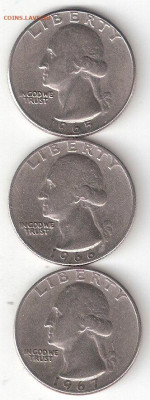 Квотеры-погодовки США 3шт.:1965, 1966, 1967 годы - Квотеры-погод А 3шт