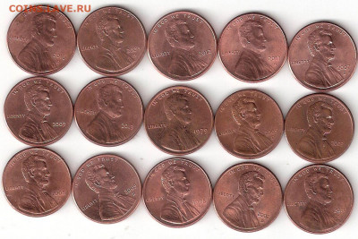 США: 1цент - 15шт разные 2 - 1цент США-15шт Р  2