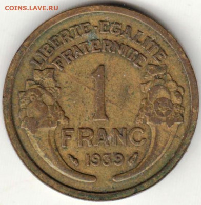 Франция  1 франк 1939 г. до 24.00 23.04. 20 г. - 059
