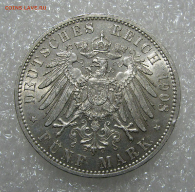 Великое герцогство Баден. Фридрих II. 5 МАРОК 1908 года. UNC - 5марок1908 (6).JPG