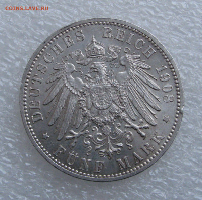 Великое герцогство Баден. Фридрих II. 5 МАРОК 1908 года. UNC - 5марок1908 (5).JPG