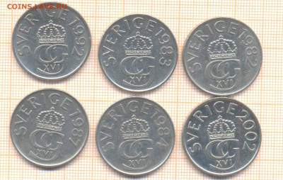 Швеция 5 крон 1982-2002 гг , фикс 30 руб - Швеция 5 крон 6шт фикс 688
