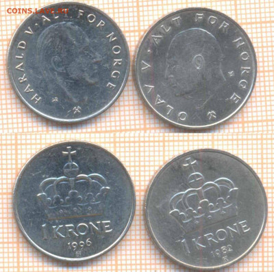 Норвегия 1 крона 1982,1996 г., до 25.04.2020 г. 22.00 по Мос - Норвегия 1 крона 2шт 697