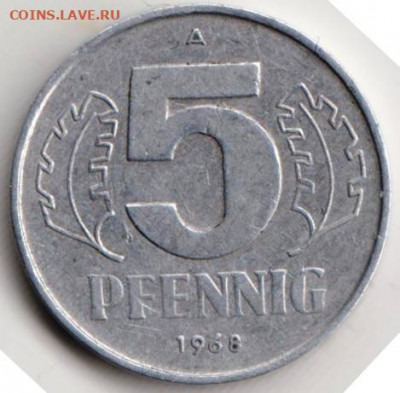 ГДР 5 пфеннигов 1968 г. А до 24.00 25.04. 20 г. - 062