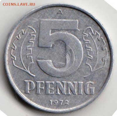 ГДР 5 пфеннигов 1972 г. А до 24.00 25.04. 20 г. - 063