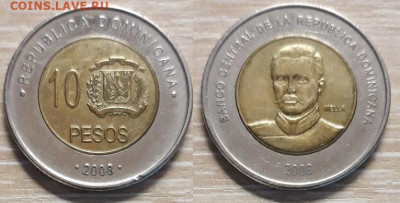 Доминиканская республика 10 песо 2008  Биметалл 25.04.20 - Доминиканская республика 10 песо 2008