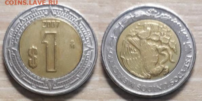 Мексика  1 песо 2007  Биметалл 25.04.20   22.00 - Мексика  1 песо 2007