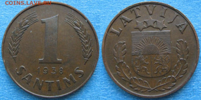 45.Монеты Латвии 1922-2003г. - 45.3. -Латвия 1 сантим 1938    187-ас45-9651