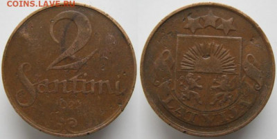 45.Монеты Латвии 1922-2003г. - 45.5. -Латвия 2 сантима 1922   450