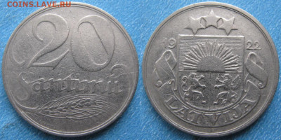 45.Монеты Латвии 1922-2003г. - 45.15. -Латвия 20 сантим 1922    180-к47-6020
