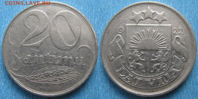 45.Монеты Латвии 1922-2003г. - 45.16. -Латвия 20 сантим 1922    180-к47-9649