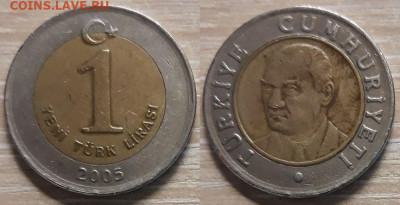 Турция 1 новая лира 2005  Биметалл 25.04.20   22.00 - Турция 1 новая лира 2005