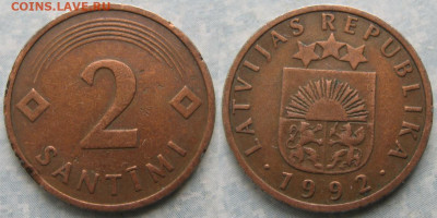 45.Монеты Латвии 1922-2003г. - 45.26. -Латвия 2 сантима 1992    10299