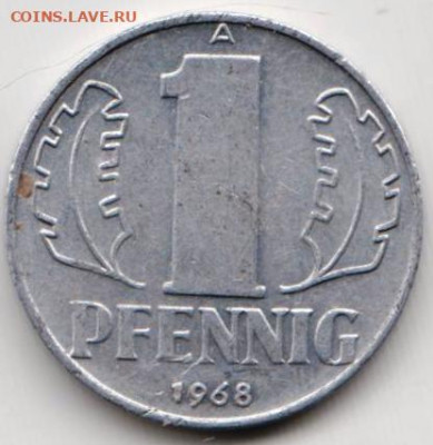 ГДР 1 пфенниг 1968 г. А до 24.00 27.04. 20 г. - 070