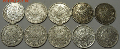 2 марки Германия. Империя 10 штук. Серебро. 1905-1917. - 1-2 марки Германия Империя 10 штук - 2