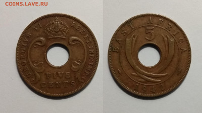 Британская Вост.АФрика 5 центов 1942г Георг VI - 26.04 22:00 - IMG_20200419_085715