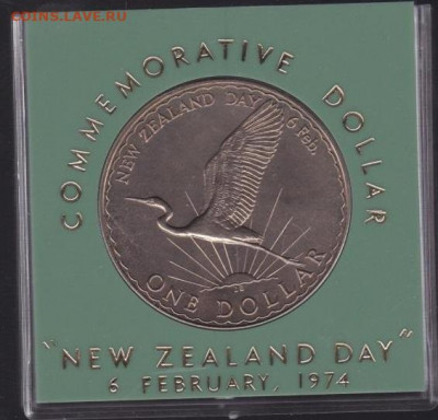 Крона Шайба Новая Зеландия 1$ доллар 1974 Аист День Вайтанги - krona_shajba_novaja_zelandija_1_dollar_1974_aist_den_vajtangi_v_pamjatnoj_korobke_fauna