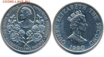 Крона Шайба Олдерни 2 фунта 1990 90 лет Королевы Матери - krona_shajba_olderni_2_funta_1990_90_let_korolevy_materi