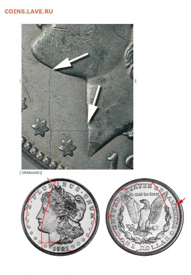 США 1 доллар 1921 (Морган), определение подлинности - 1Т вариация
