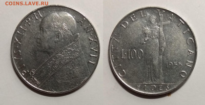 Ватикан 100 лир 1955 года сталь - 28.04 22:00мск - IMG_20200424_102534