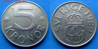 Швеция - 5 крон 1989 года до 2.05 - Швеция 5 крон, 1989