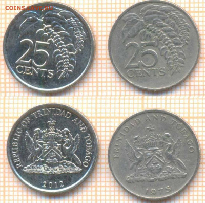 Тринидад и Тобаго 25 ц 1975,2012 г., до 4.05.2020 г. 22.00 п - Трнидад 25 центов 2 шт 763