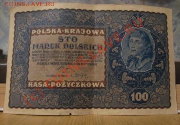 бона 100 польских марок 1919г. - ПОЛЬША 1