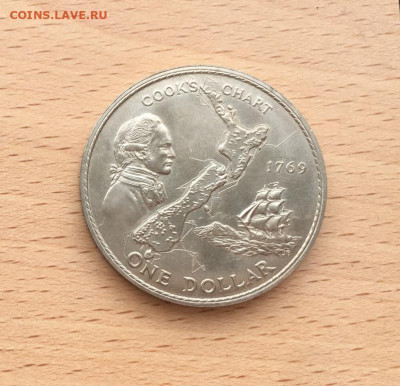 Крона Шайба Новая Зеландия 1$ доллар 1969 Капитан Кук - krona_shajba_novaja_zelandija_1_dollar_1969_200_let_puteshestvie_kapitana_kuka_korabl_parusnik_flot