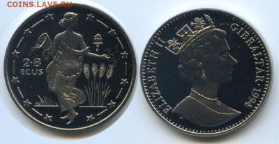Крона Шайба Гибралтар 2,8 экю 1994 Мифология - Европа Богиня - krona_shajba_gibraltar_2_8_ekju_1994_mifologija_evropa_boginja_s_rogom_izobilija_fortuna