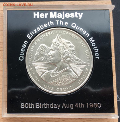 Крона Шайба Гибралтар 1 крона 1980 80 лет юбилей королевы - krona_shajba_gibraltar_1_krona_1980_80_let_jubilej_korolevy_materi_pamjatnaja_korobka