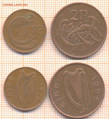 Ирландия 1 пенни 1971, 2 пенни 1995 г., до 8.05.2020 г. 22.0 - Ирландия 2 монеты 795