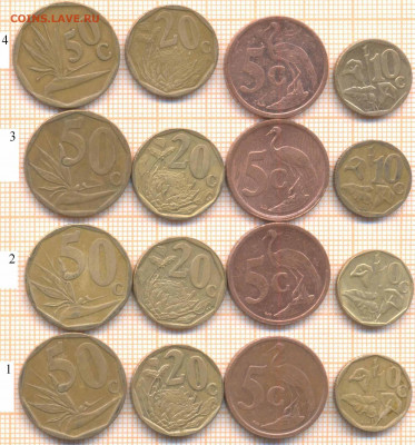 ЮАР 4 монеты , фикс 1 набор - 25 руб - ЮАР 4 монеты 813