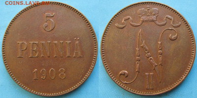 Финляндия 5 пенни 1908 до 10-05-20 в 22:00 - Финляндия 5 пенни 1908    3212