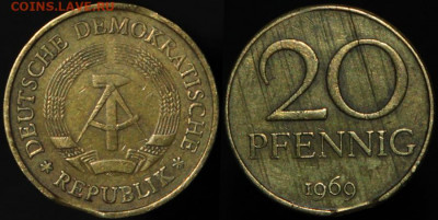 20 пфеннигов 1969 Выкусы и брак заготовки? - 29