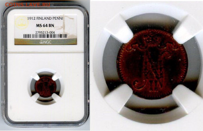 РИ. Финляндия. 1912. 1 пенни. MS64 BN NGC до 11.05. в 16.00 - 597062514