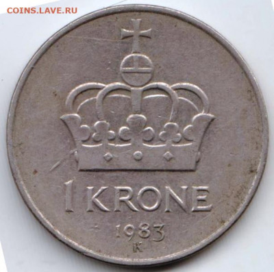 Норвегия 1 крона 1983 г. до 24.00 13.05. 20 г. - 039