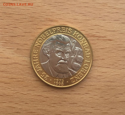 Биметалл Австрия 50 шиллингов 1998 Конрад Лоренц Нобелевский - bimetall_avstrija_50_shillingov_1998_konrad_lorenc_nobelevskij_laureat