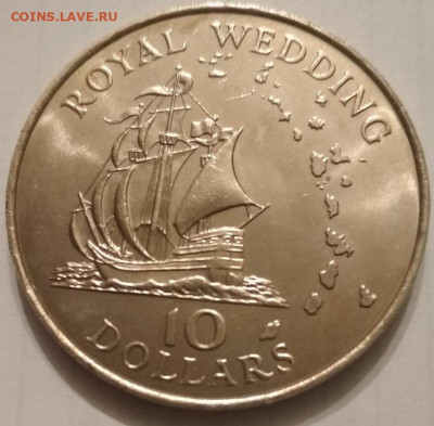 Крона Шайба Восточные Карибы 10$ долларов 1981 корабль - krona_shajba_vostochnye_kariby_10_dollarov_1981_svadba_charlza_diany_korabl_parusnik_flot_karibskie