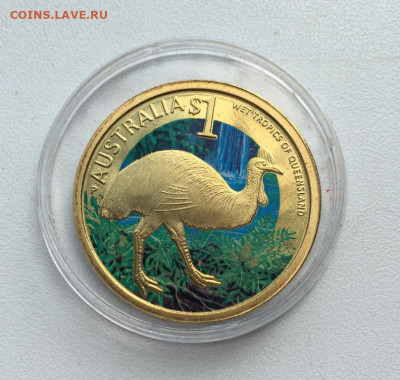 Австралия 1$ доллар 2011 Казуар Влажные тропики Квинсленда - avstralija_1_dollar_2011_kazuar_vlazhnye_tropiki_kvinslenda_zhivotnye_fauna_ptica_emal