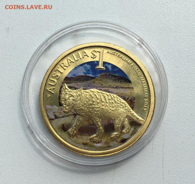 Австралия 1$ доллар 2011 Тилацин Сумчатый волк Животные Фаун - avstralija_1_dollar_2011_tilacin_sumchatyj_volk_zhivotnye_fauna_riverslei_zapovednik_okamenelostej