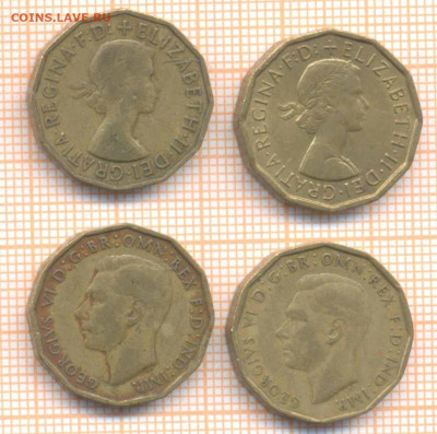 Великобритания 3 пенса 1941,42,55,64 г., до 14.05.2020 г. 22 - Великобритания 4 монеты 849