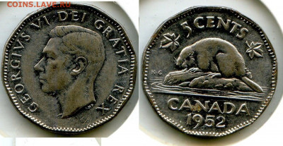 Канада. 1952. 5 центов. Бобр. ХF до 17.05 в 22.00 - 505709949