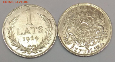 Латвия. 1924. 1 лат. Ag 835. XF до 17.05 в 16.00 - 1190892330