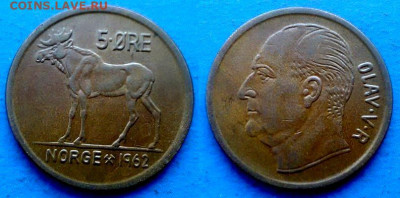 Норвегия - 5 эре 1962 года (Лось) до 19.05 - Норвегия 5 эре, 1962