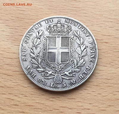 Крона Шайба Сардиния 5 лир 1840 Серебро - krona_shajba_sardinija_5_lir_1840_vf_serebro (3)