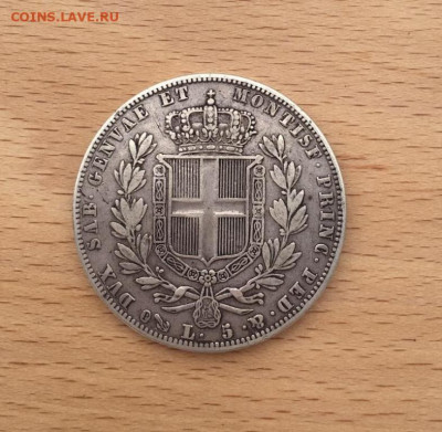 Крона Шайба Сардиния 5 лир 1840 Серебро - krona_shajba_sardinija_5_lir_1840_vf_serebro (1)