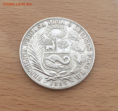 Перу 1 соль 1885 Свобода XF Серебро Крона Шайба - peru_1_sol_1885_svoboda_xf_aunc_serebro_krona_shajba (3)